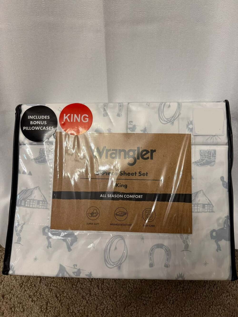 Wrangler 6-Piece King Sheet Set On The Ranch Blue All Season Comfort